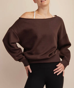 Celia French Terry Espresso Off Shoulder Top
