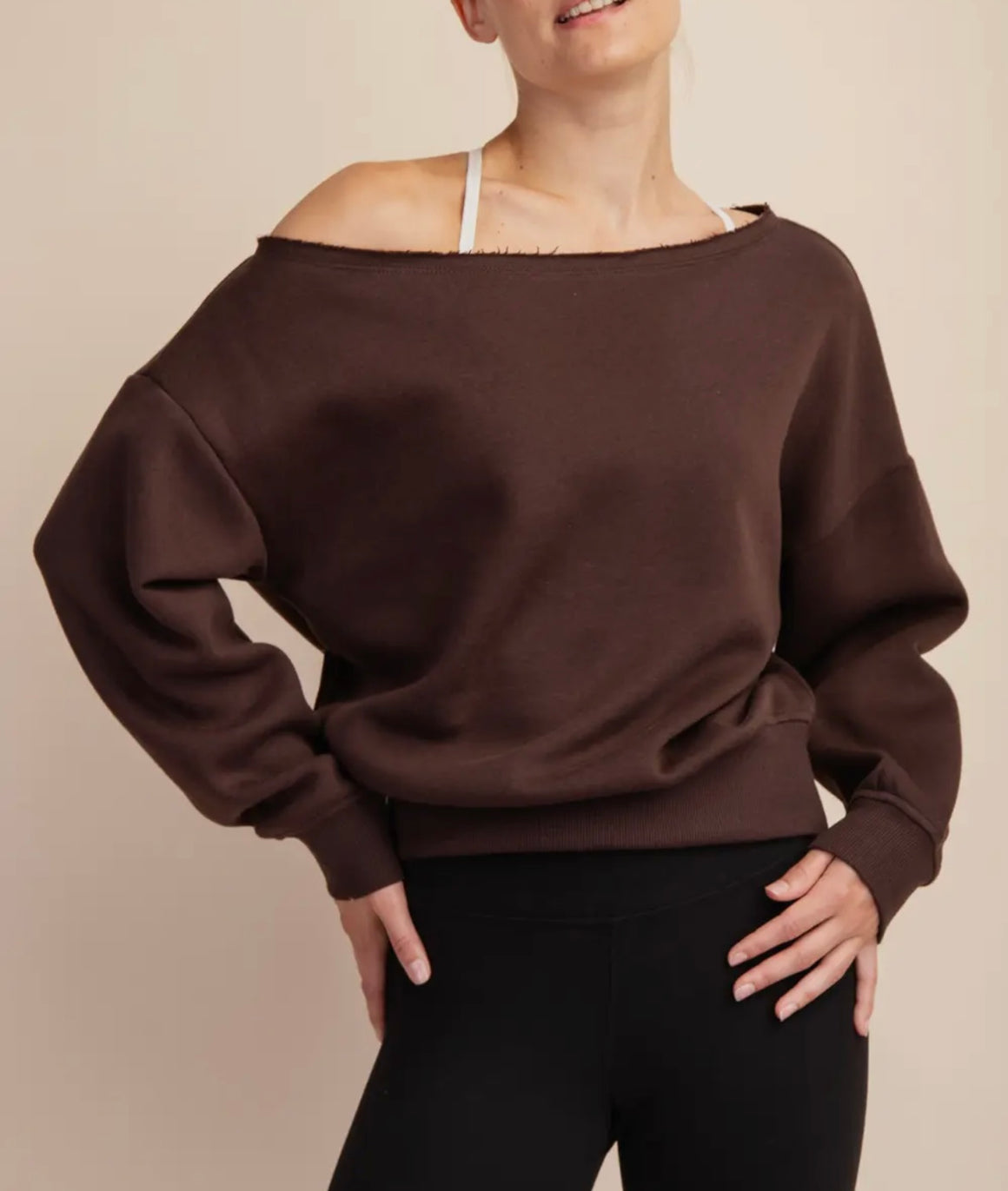 Celia French Terry Espresso Off Shoulder Top