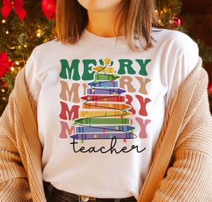 Merry Teacher T-Shirt Or Crewneck