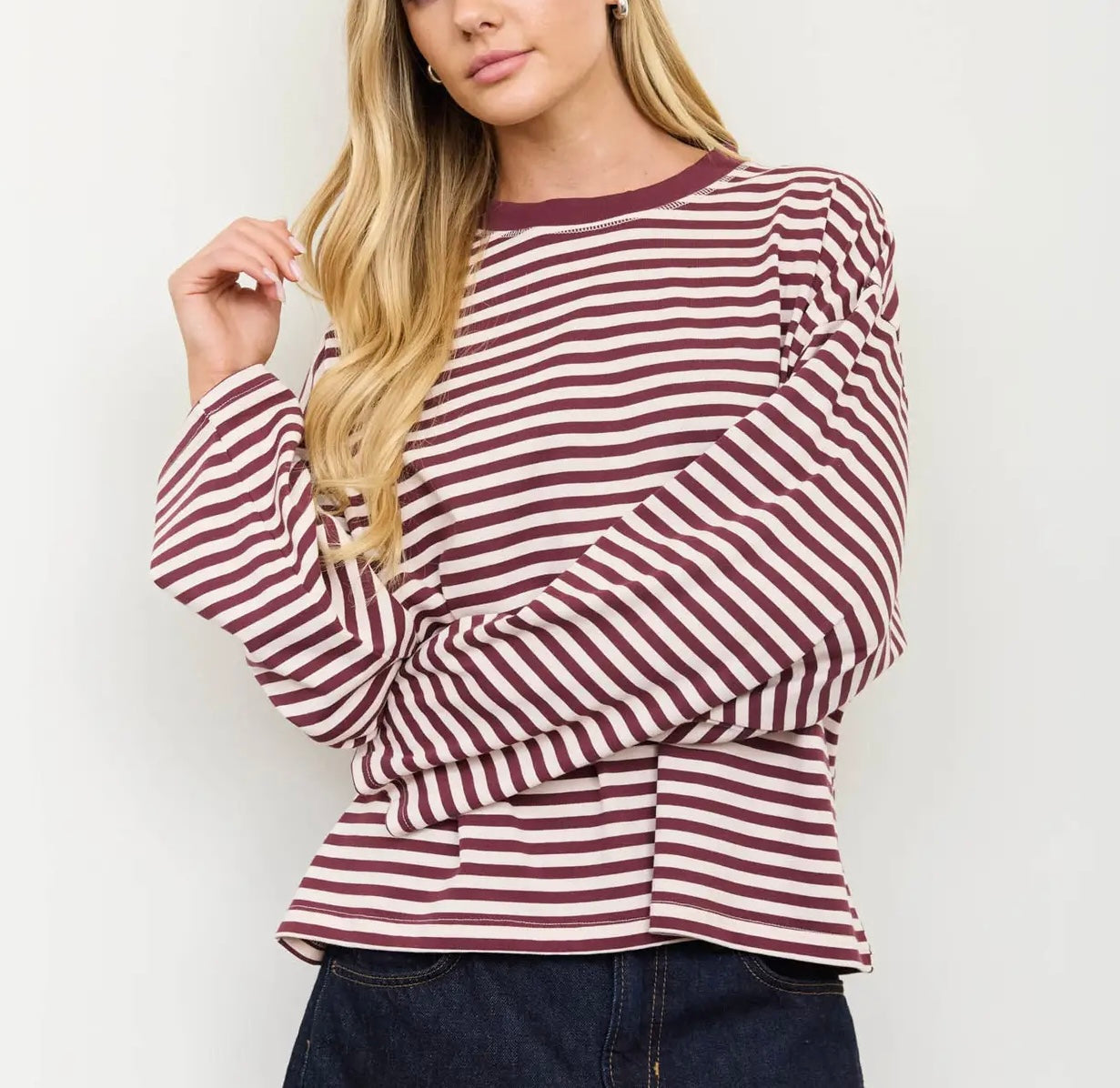 Neila Stripe Burgundy Top