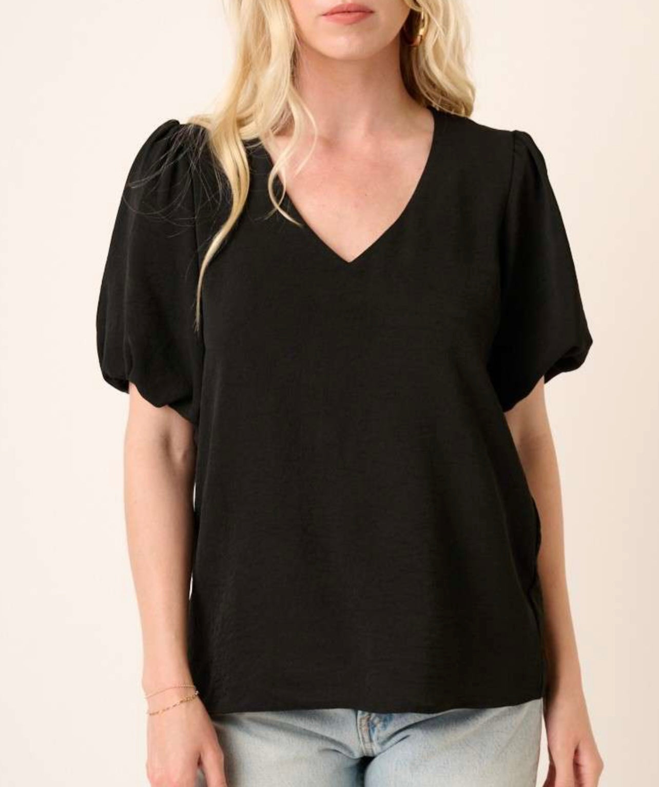 Zeva Black Bubble Sleeve Top