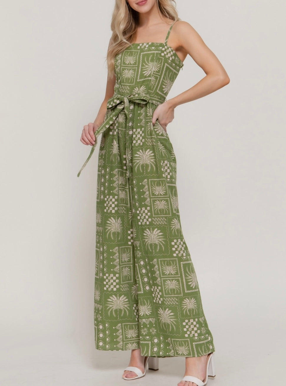 Reva Olive Print Jumpsuit