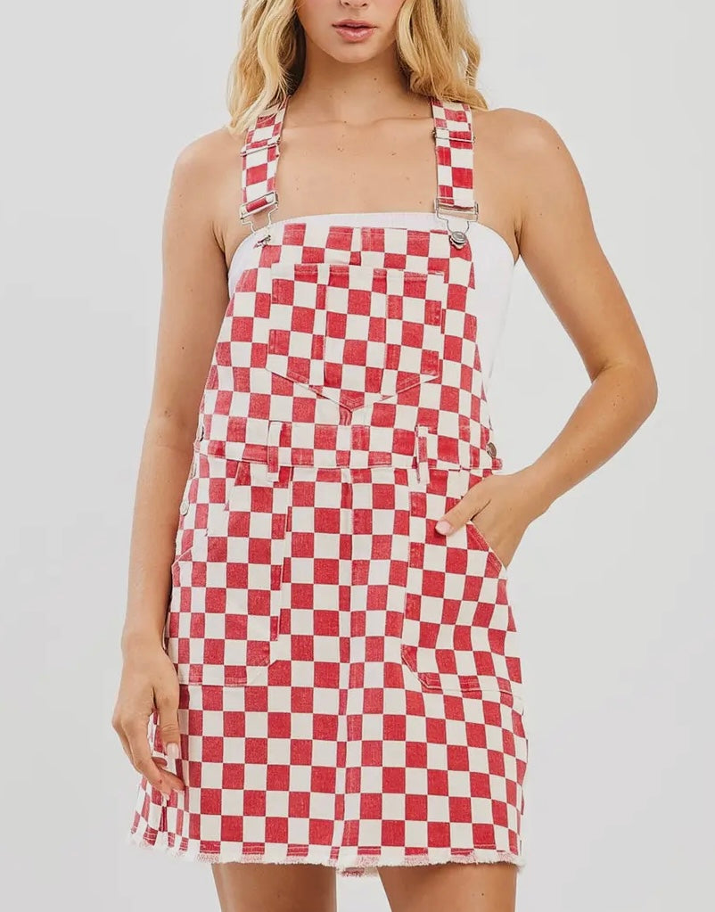 Game Day Checkered Overall Dress