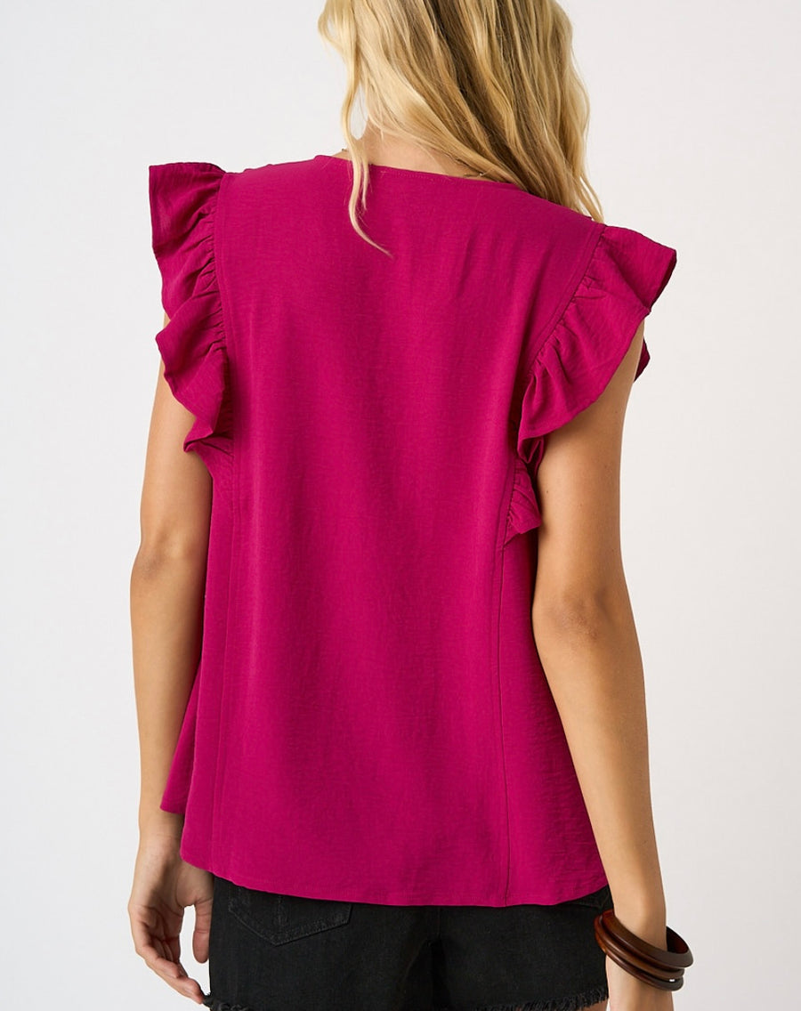Lydia Airflow Ruffle Sleeve Magenta Top