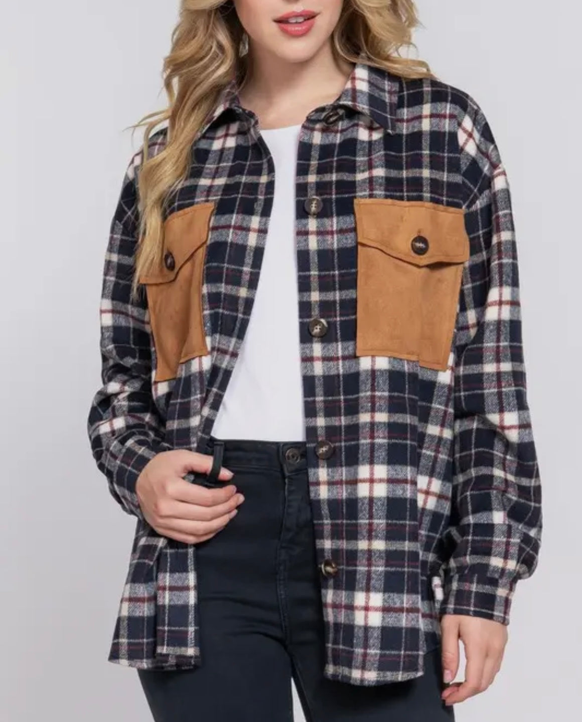 Vinny Suede Pocket Plaid Shacket