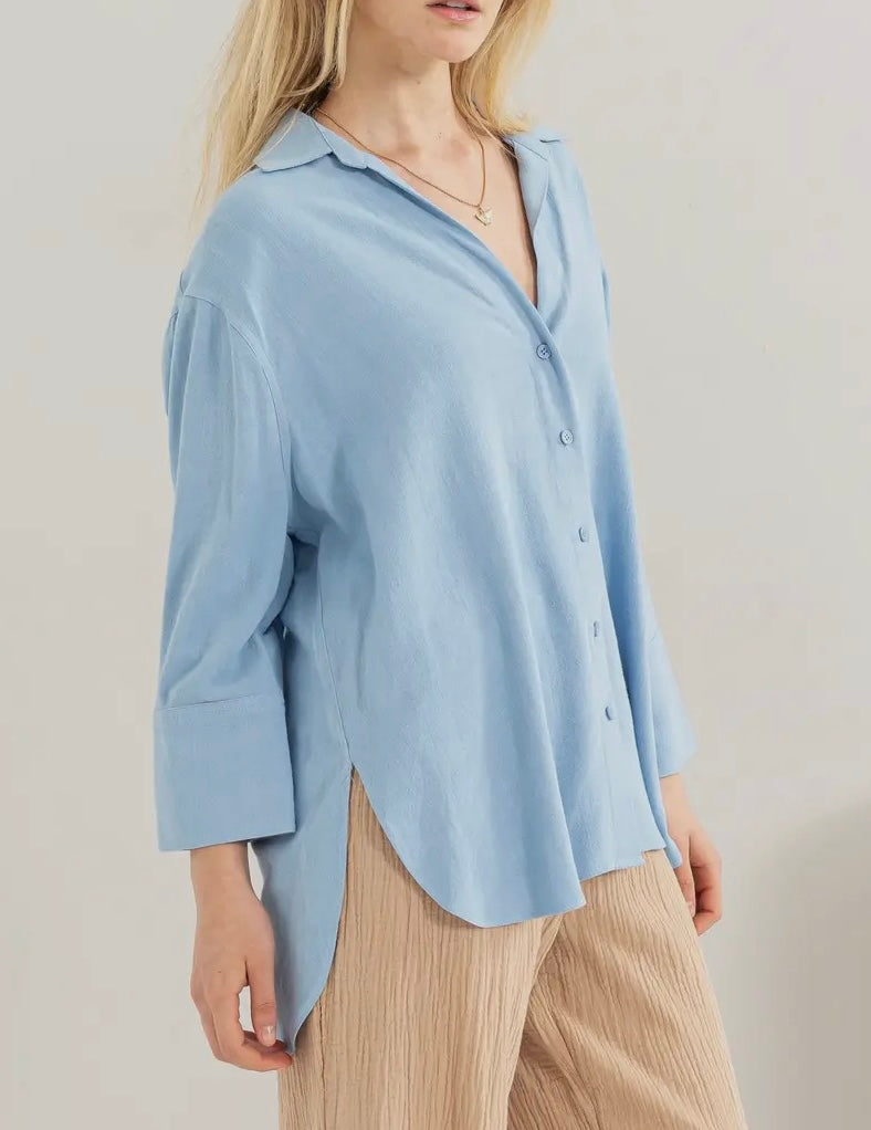 Flynn Linen Inspired Blue Top