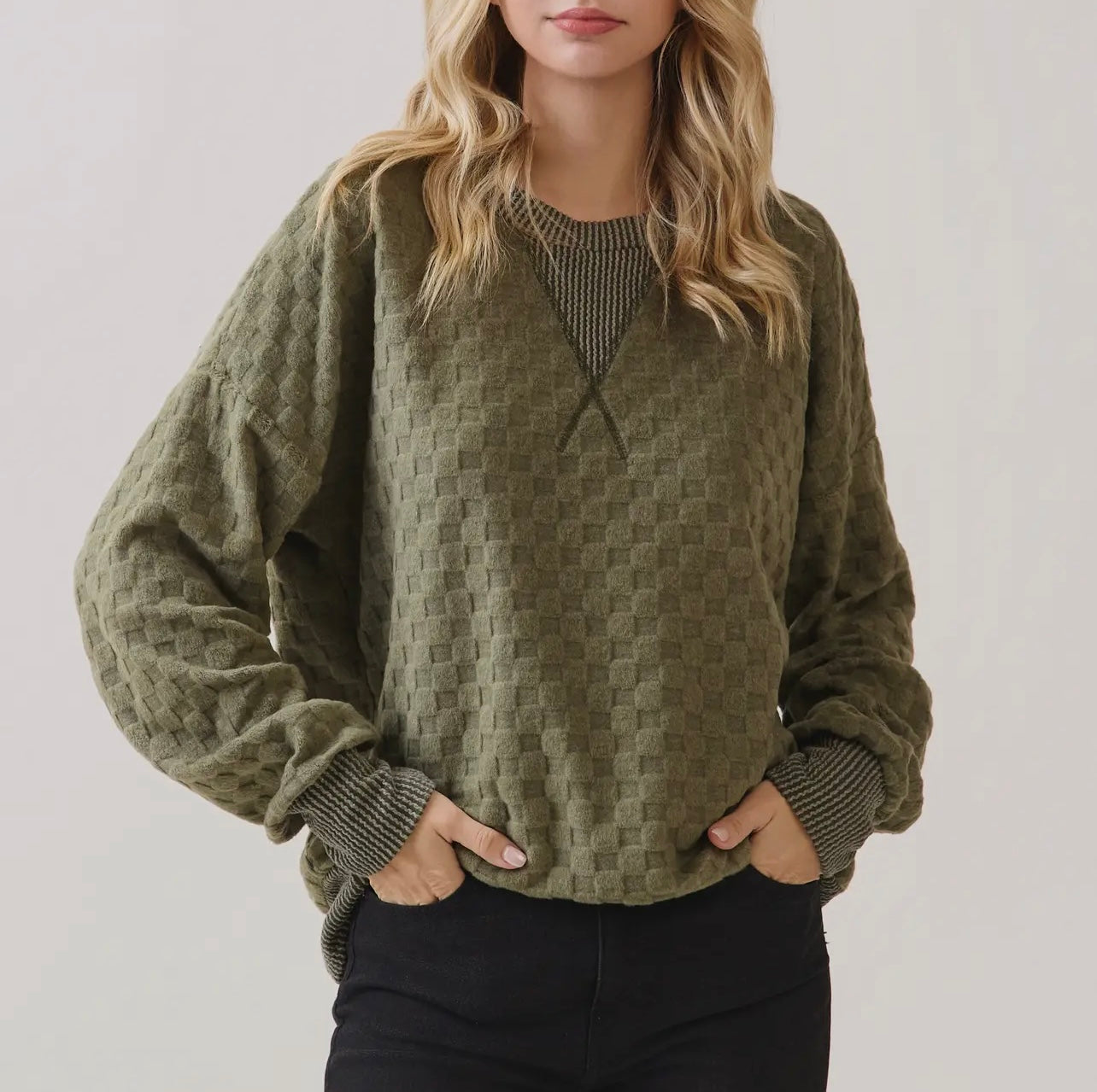 Quinn Textured Olive Quilted Top