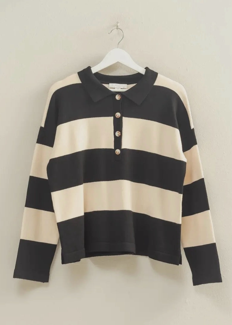 Berks Stripe Polo Collar Top