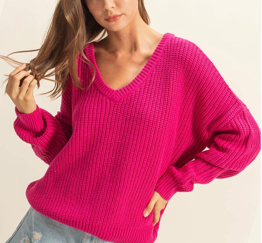 PF Rose V Neck Knit Sweater