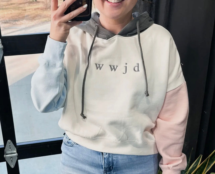 WWJD Colorblock Cropped Hoodie