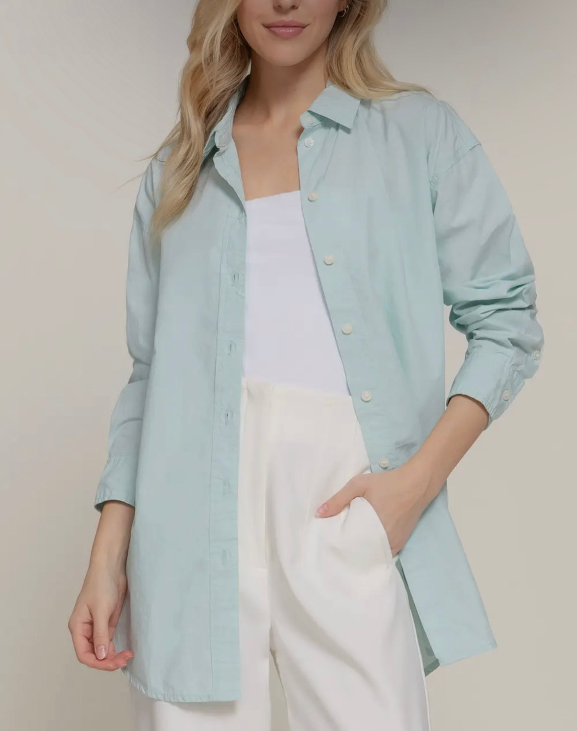 Emma Mint Relaxed Button Down Top