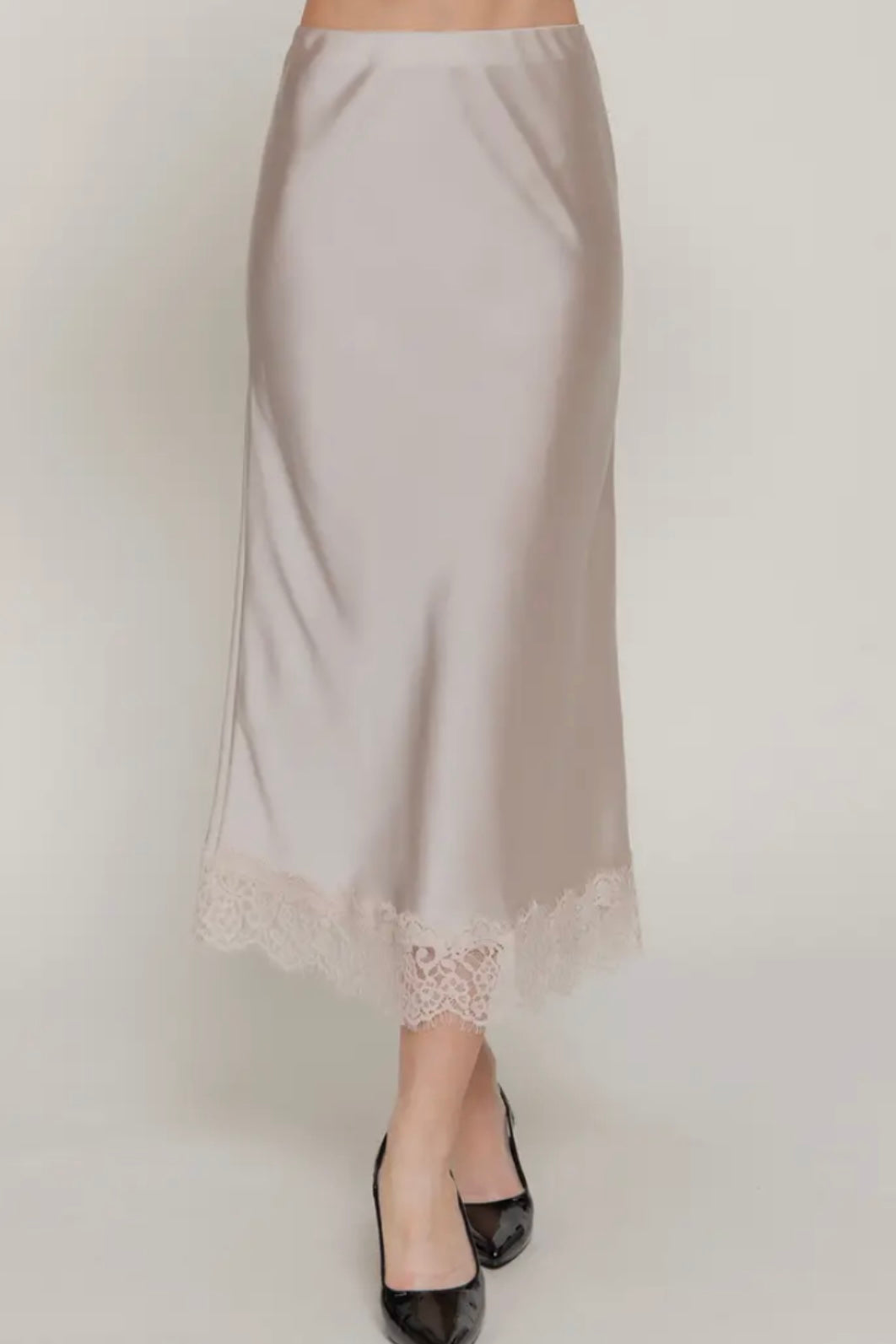 Mullin Lace Trim Satin Sand Skirt