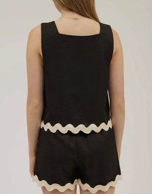 Mia Ric Rac Trim Black Set