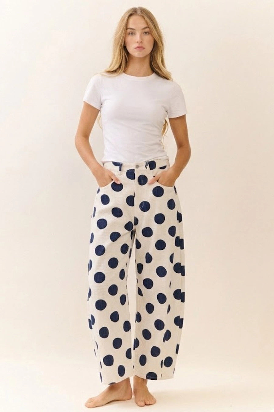 Dottie Polka Dot Navy Barrel Pant