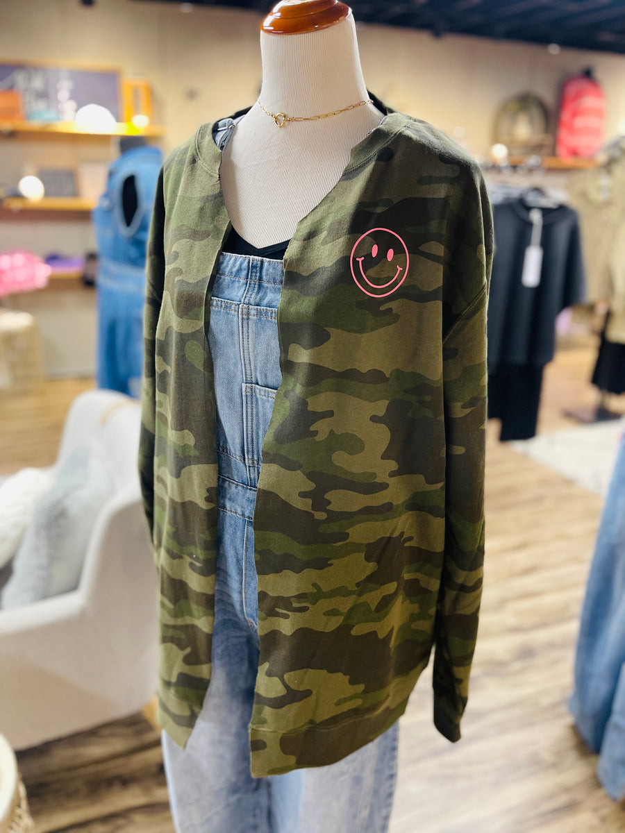 Camo Person Behind Me Crewneck Cardigan