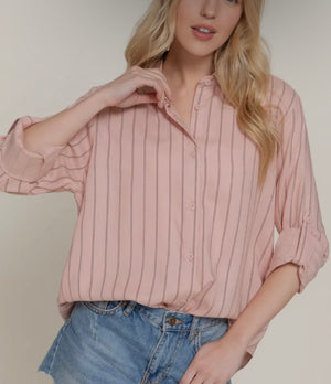 Michelle Stripe Linen Button Down Top