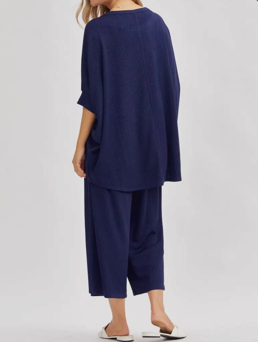 Hope Navy Wide Leg Pant + Top Set (Extended Size)