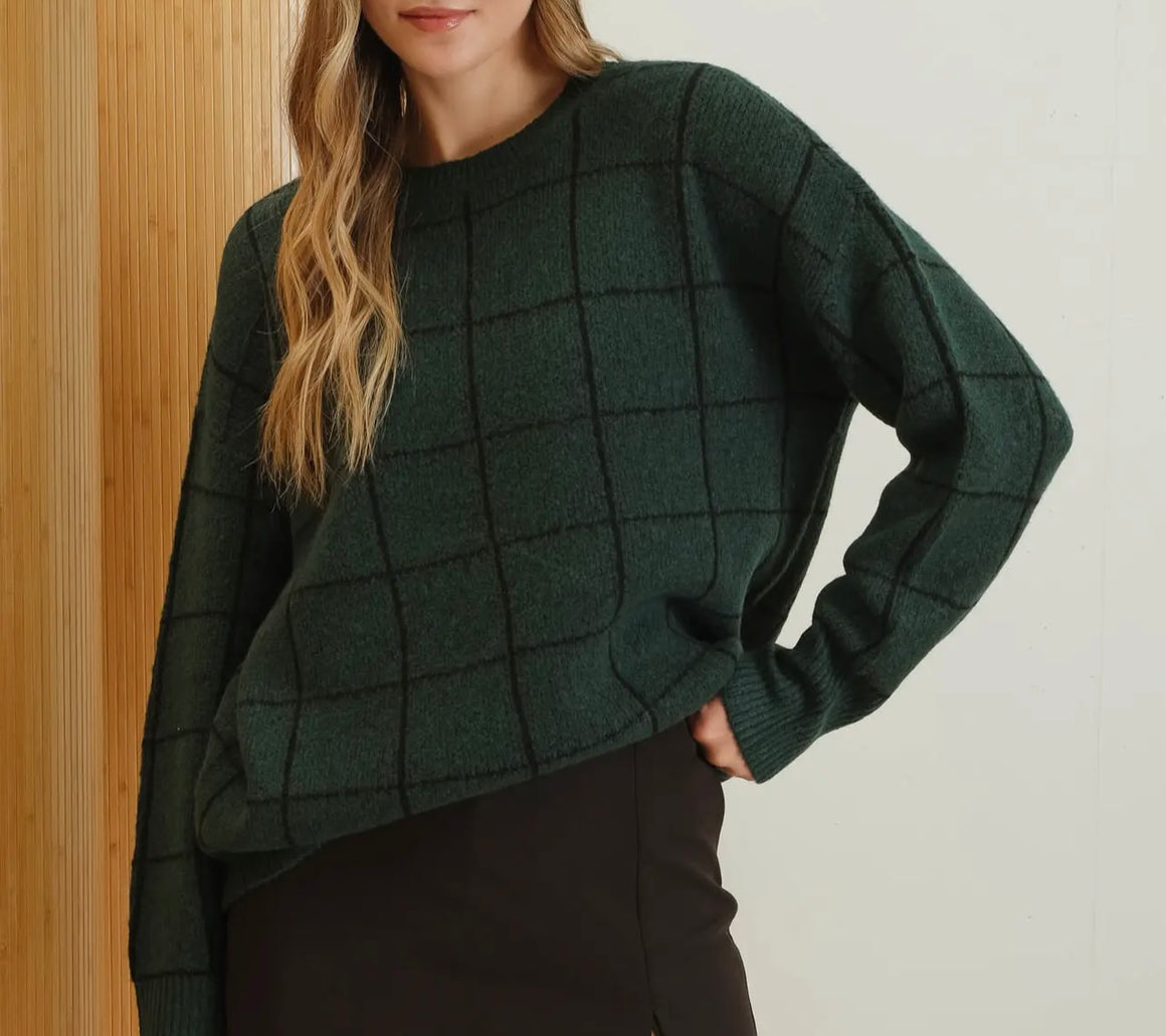 PBF Hunter Green Window Pane Sweater