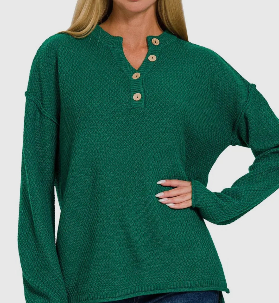 PBF Hunter Green Henley Top Extended