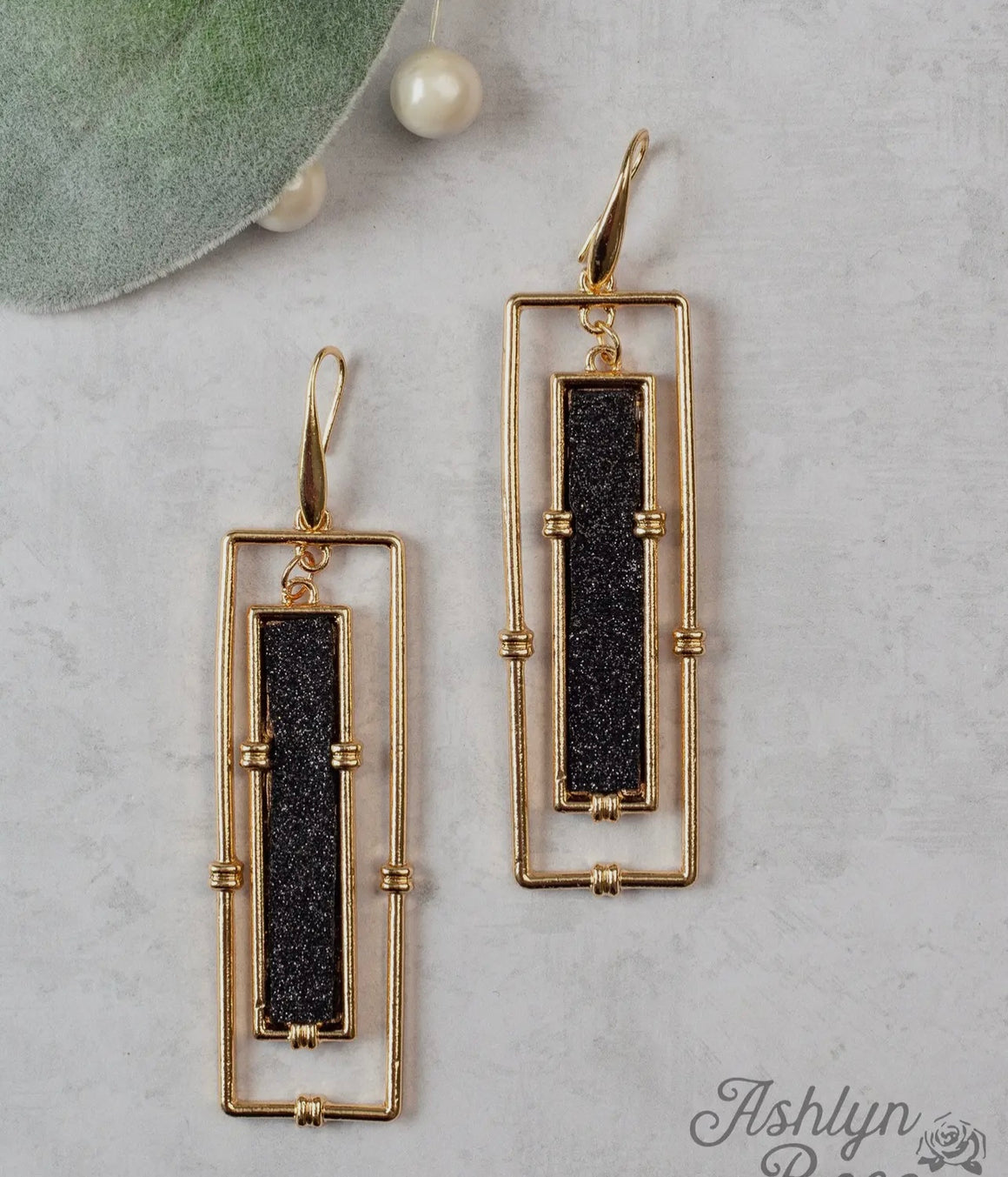 Think Outside Of The Box Black & Gold Earring