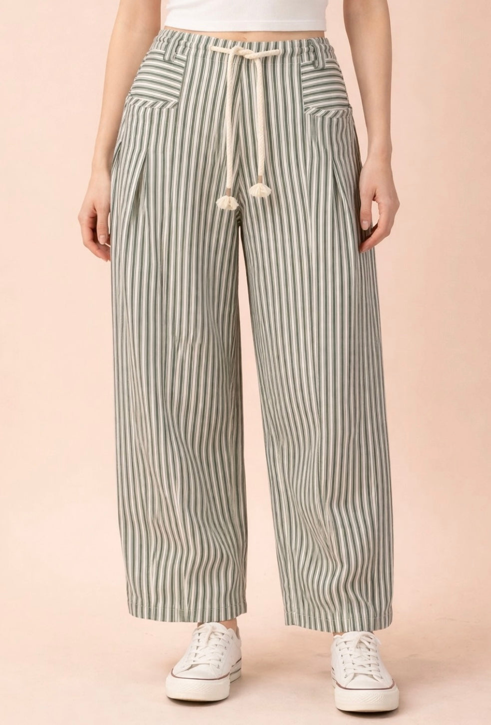 Alex Stripped Green Barrel Jean