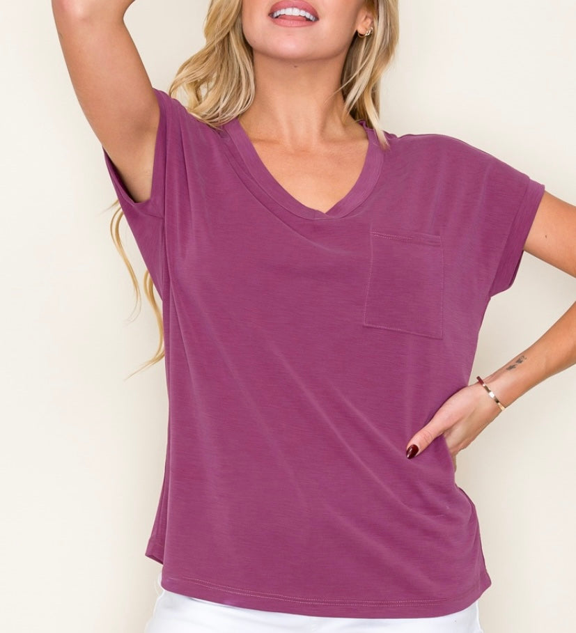 As It Was V Neck Magenta Top