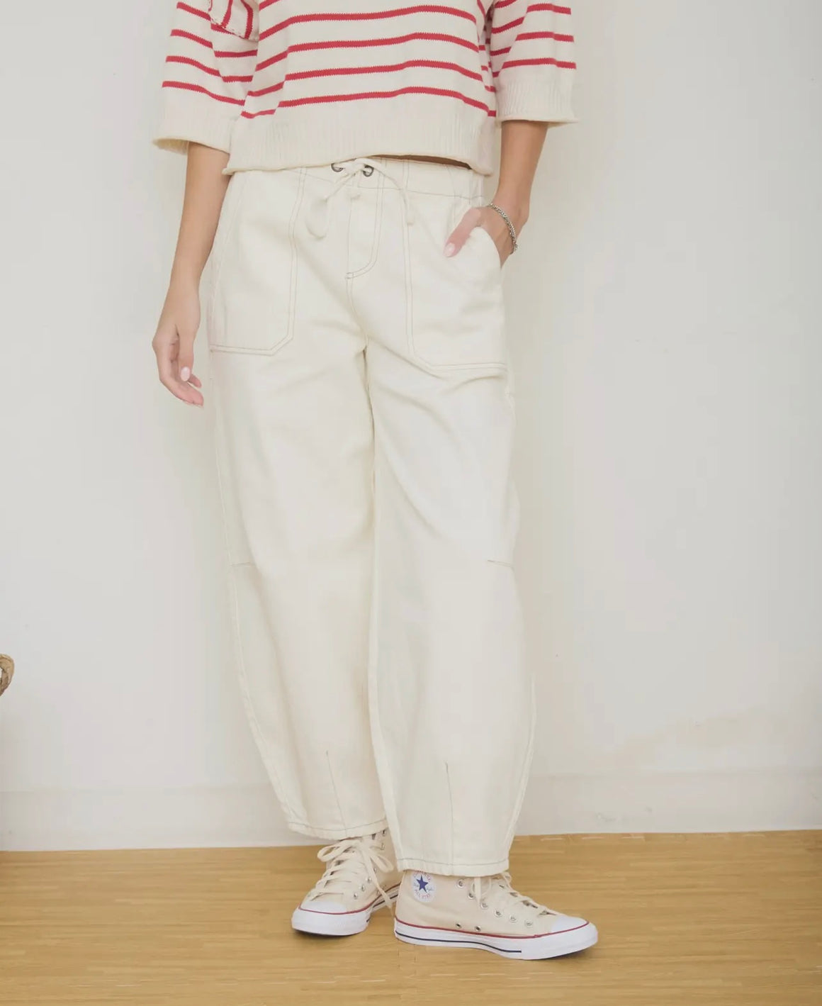 Must Try Ecru Drawstring Jean