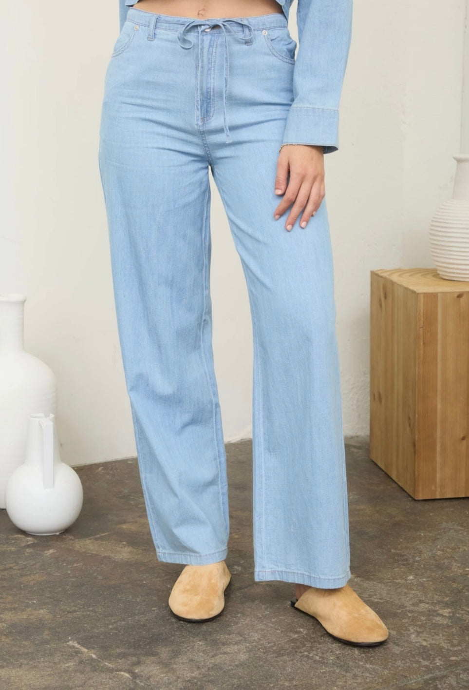 Hills Washed Denim Front Tie Pant