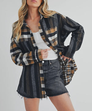 Gold & Black Plaid Flannel Top