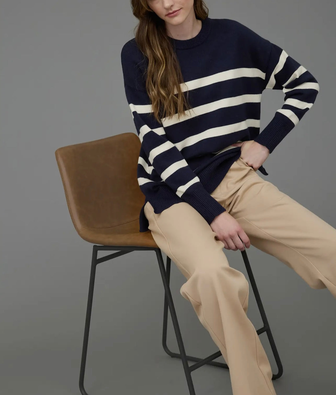 Jenna Stripe Navy Lightweight Top Sweater