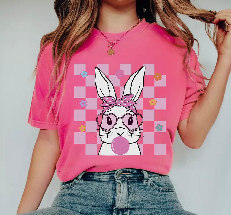 Pink Bubble Gum Bunny Graphic Tee