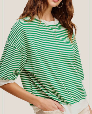 Playing Today Green Striped Short Sleeve Top