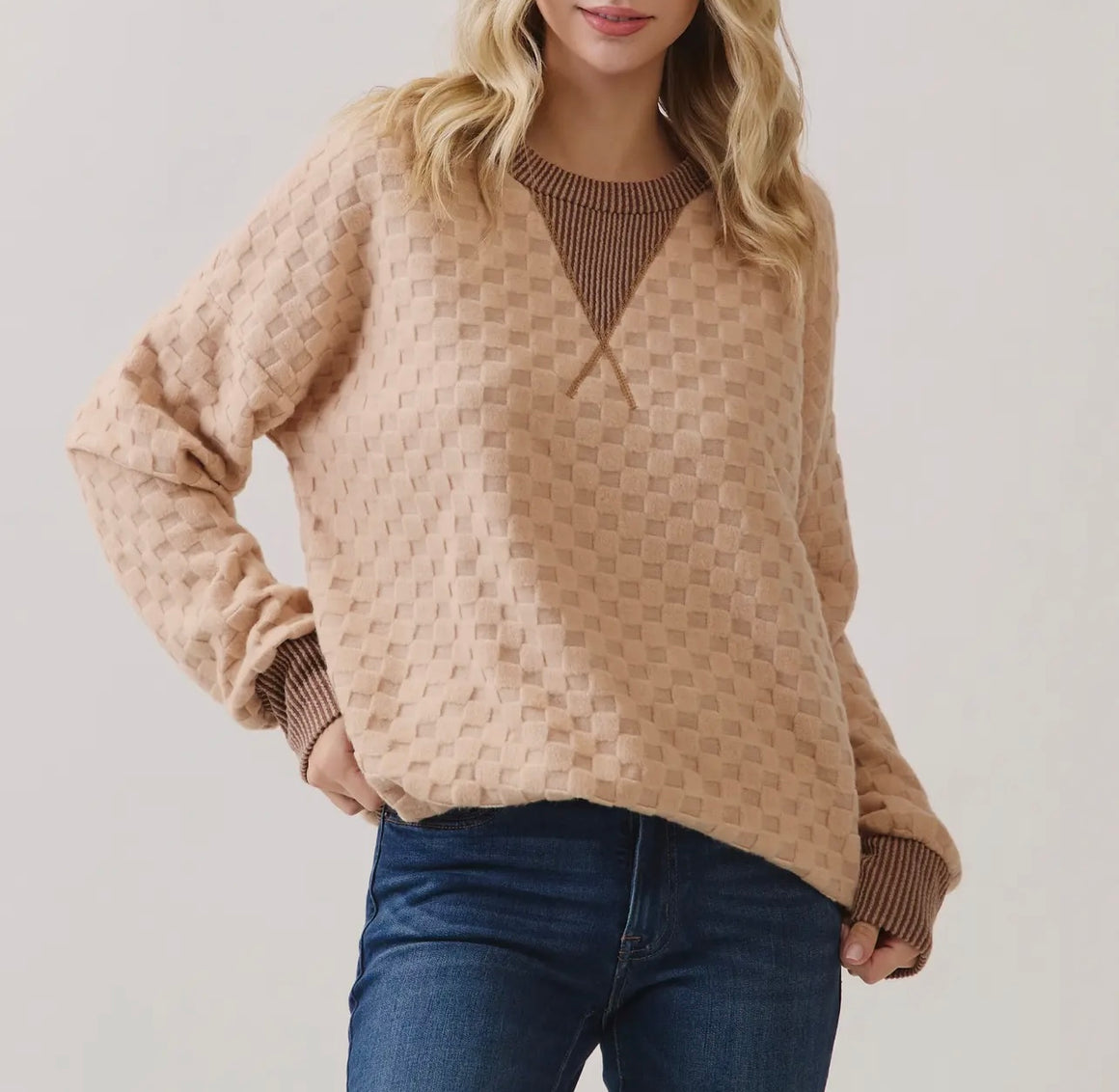 Holland Taupe Checker Knit too