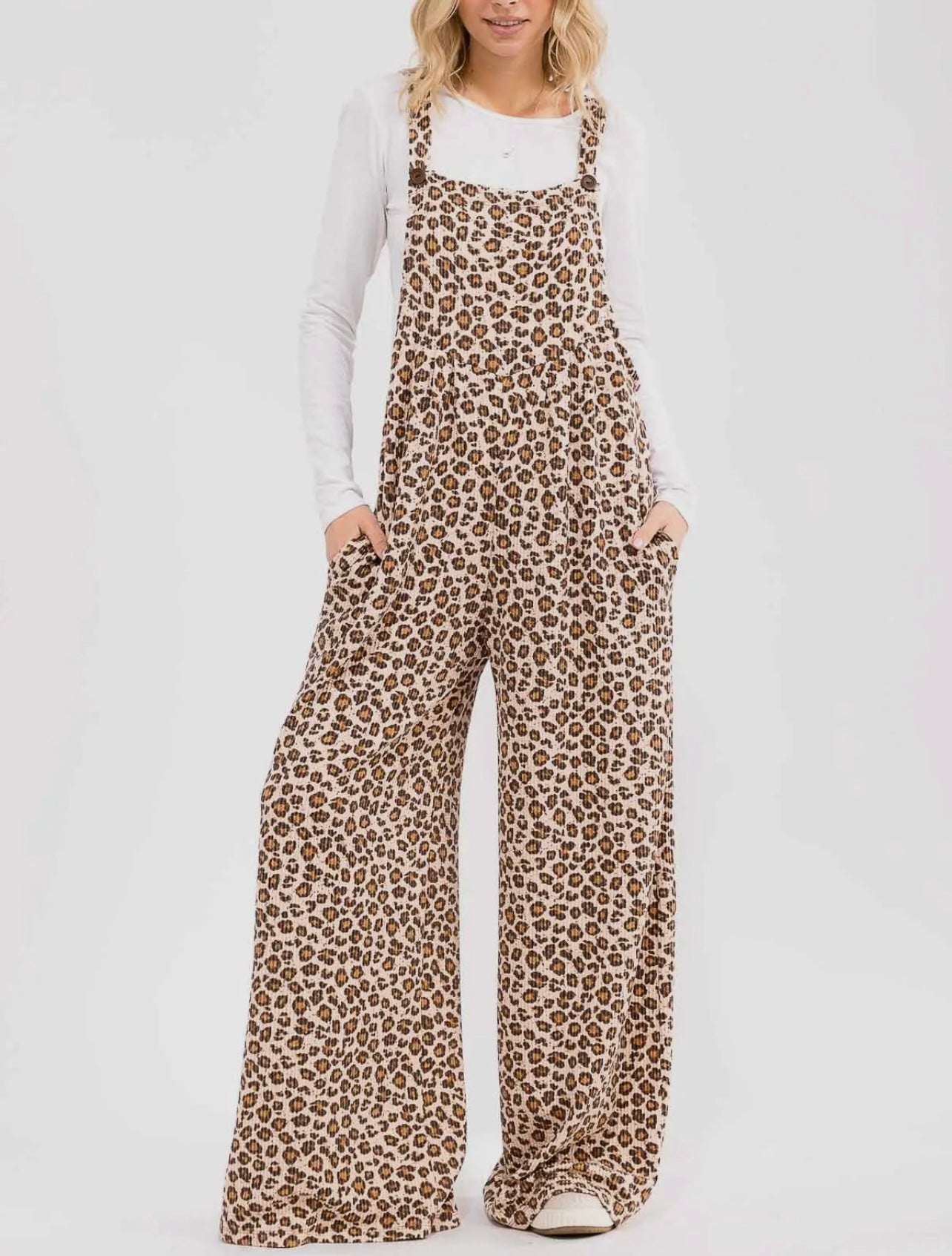 Believe For It Leopard Ribbed Overalls