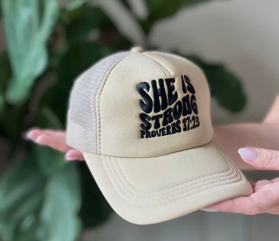 She Is Strong Embroidered Trucker Hat