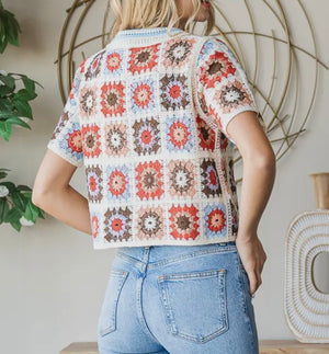 Mel Button Up Floral Crochet Top