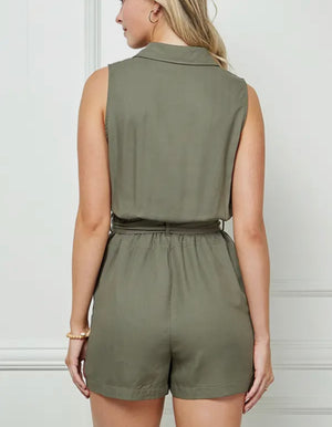 Zelle Olive Button Front Romper