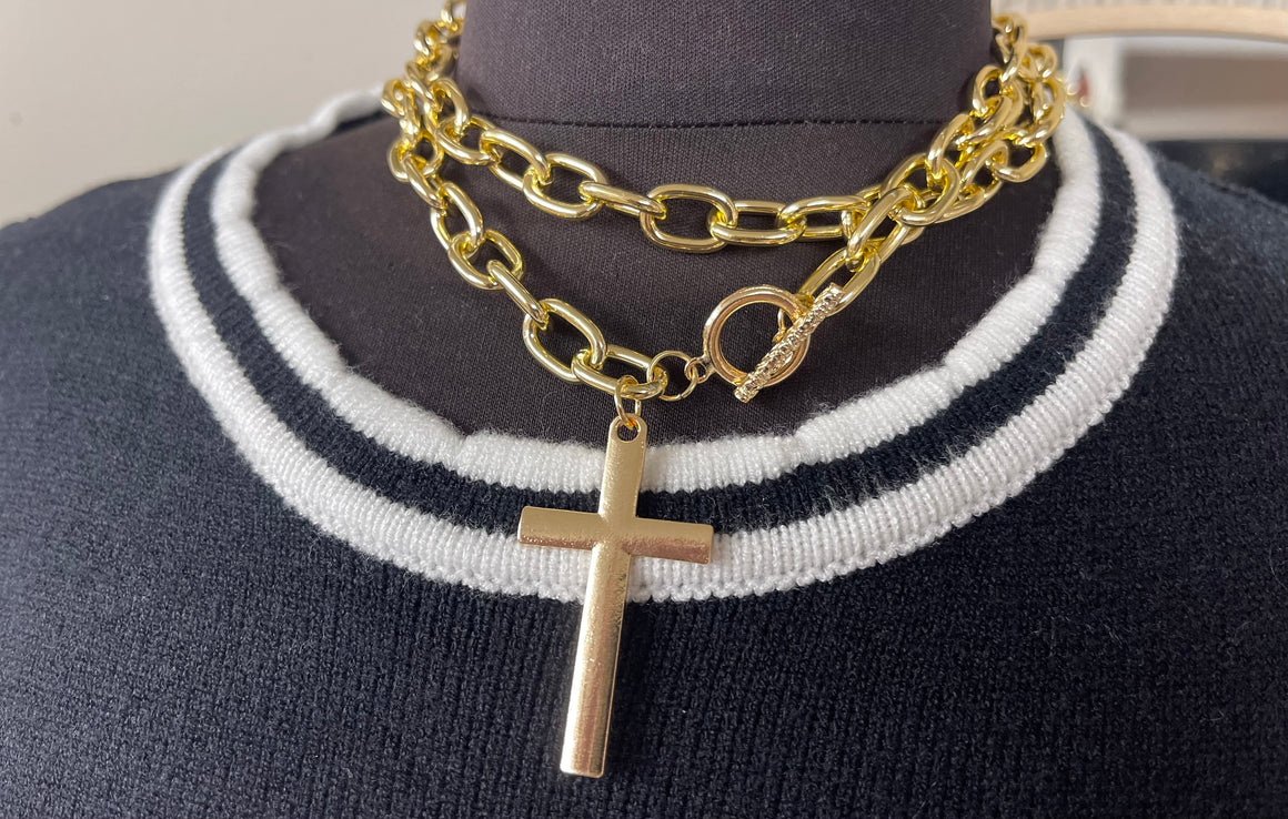 Cross Golden Toggle Necklace