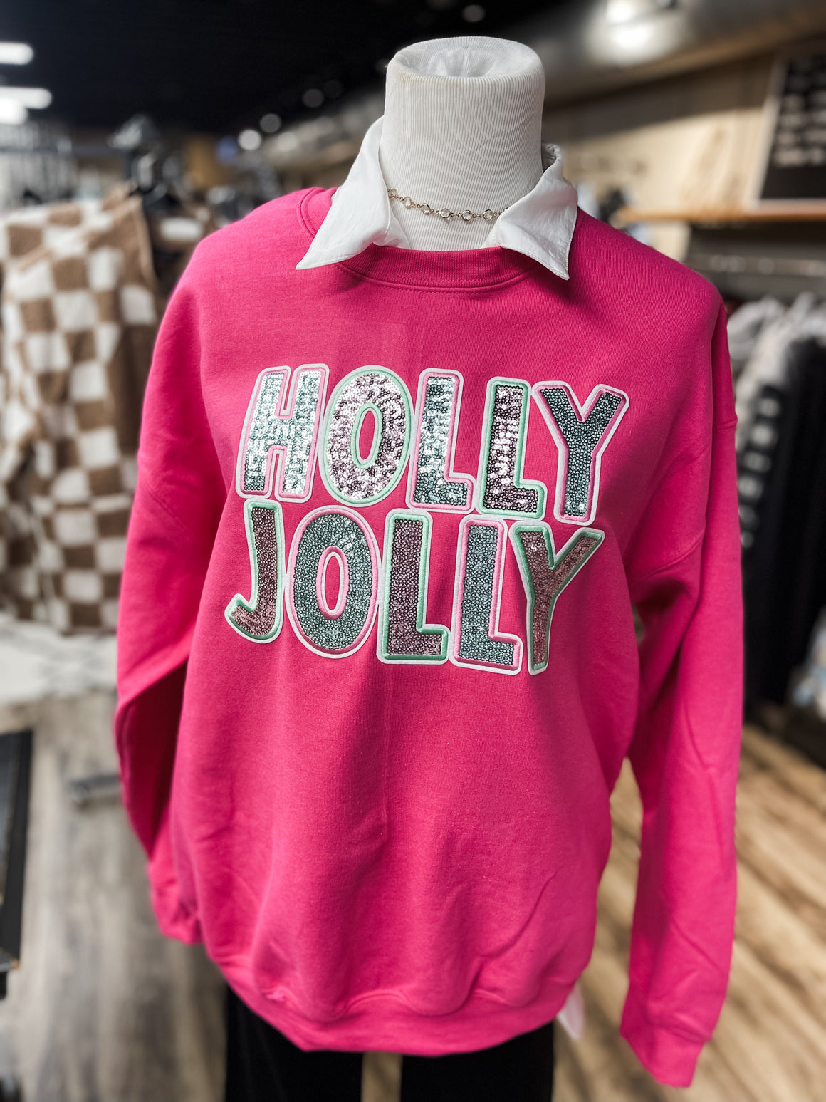 Holly Jolly Sequin Patch Graphic Sweatshirt