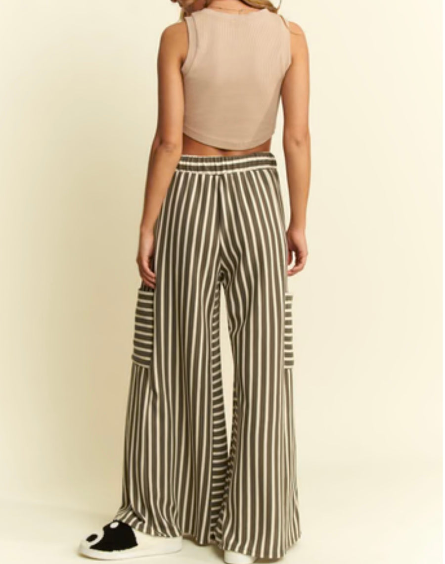 Jenny Wide Leg Olive Stripe Pant