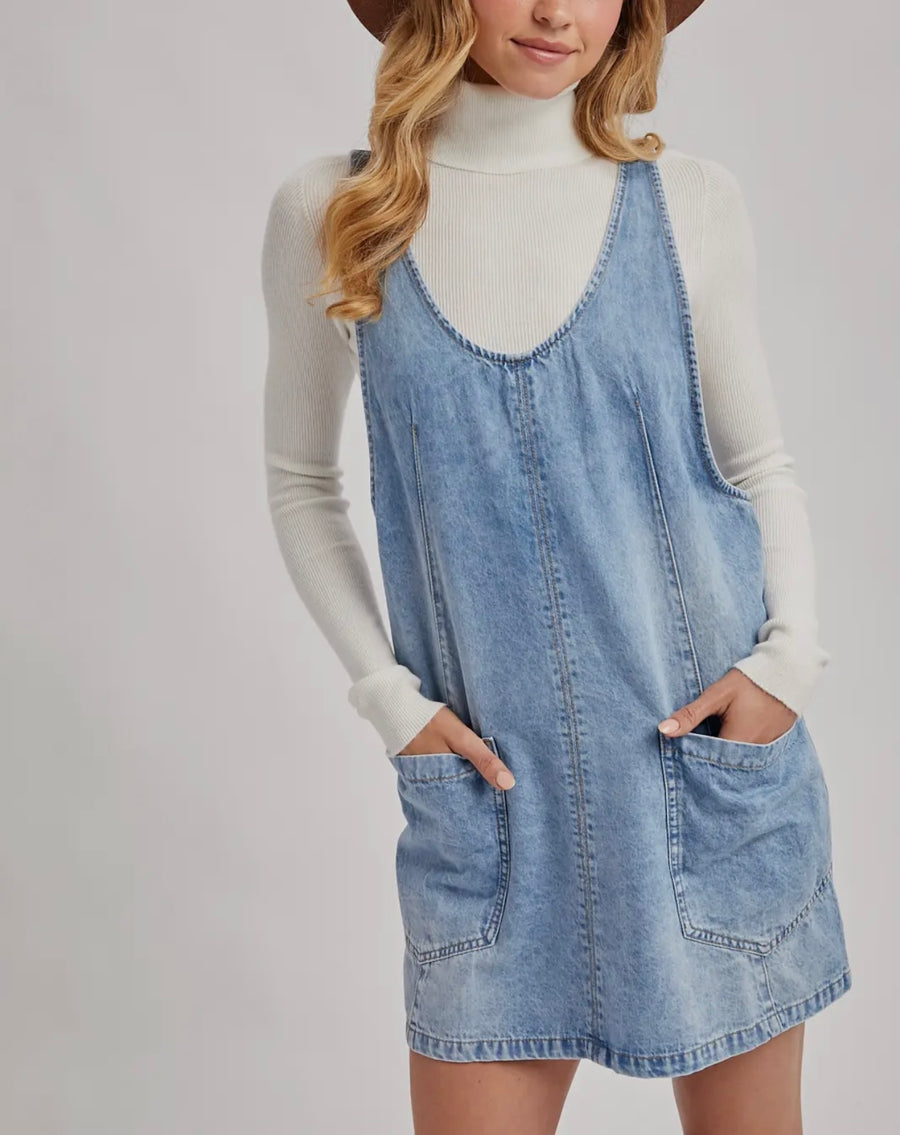 Run Soft Denim Overall Pocket Dress