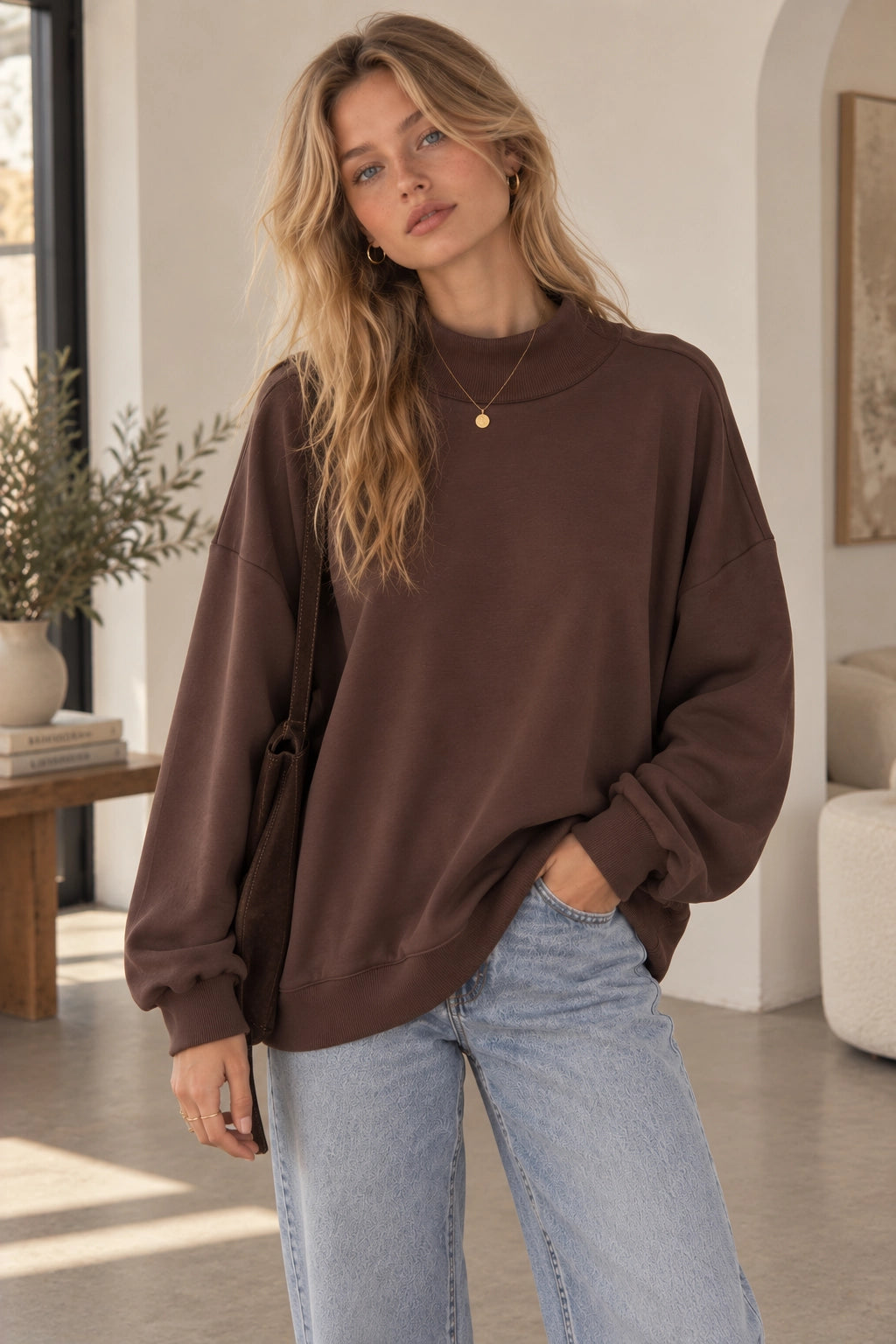 Walker Brown Mock Neck Top