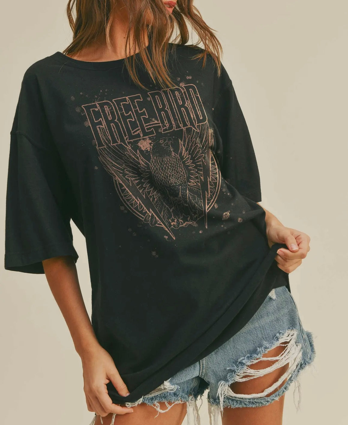 Free Bird Black Oversized Graphic Tee