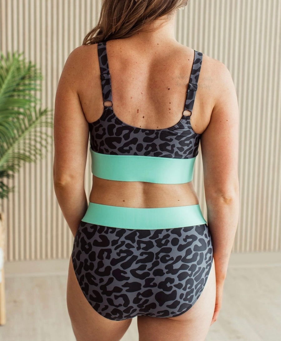PREORDER Kissed By Sun Leopard Charcoal & Mint Swim Top Or Bottom