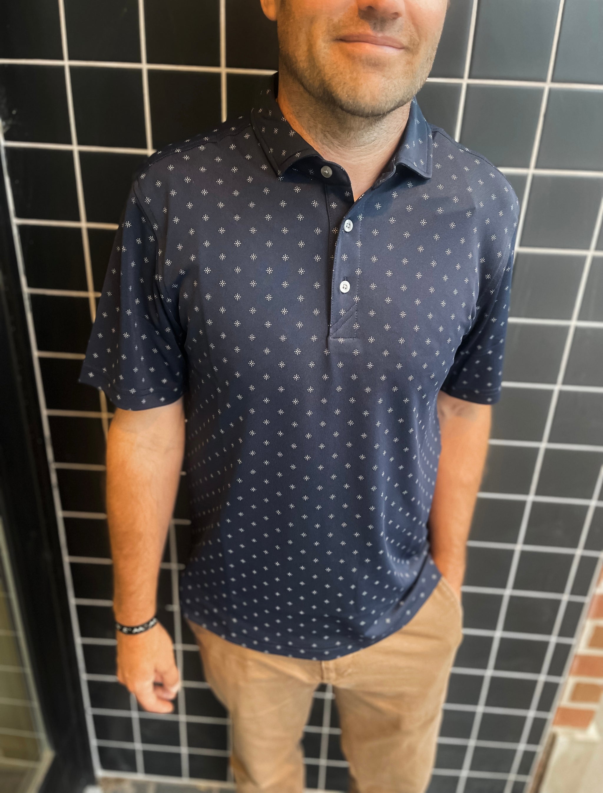 Legend Luxe Navy Print Polo