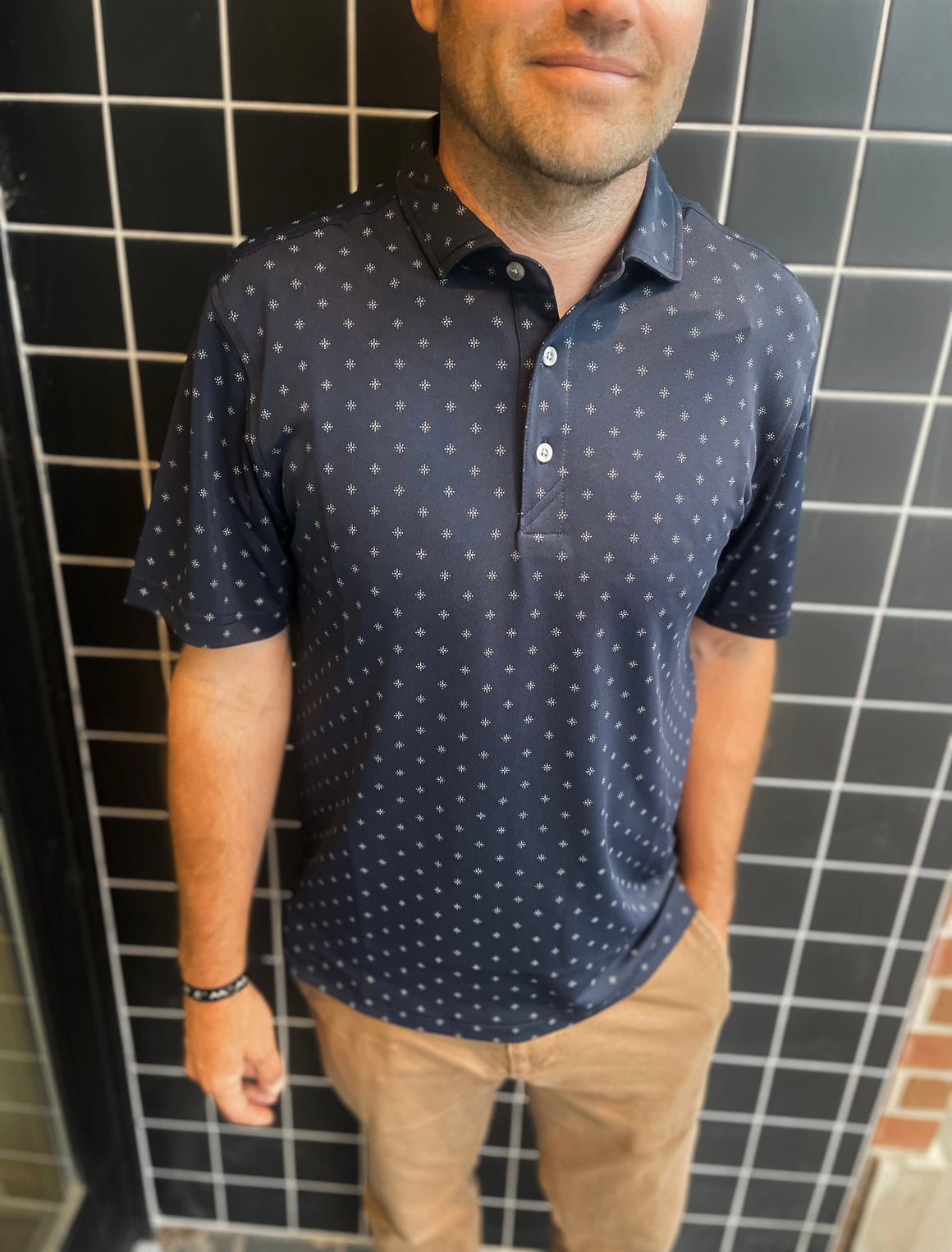 Legend Luxe Navy Print Polo