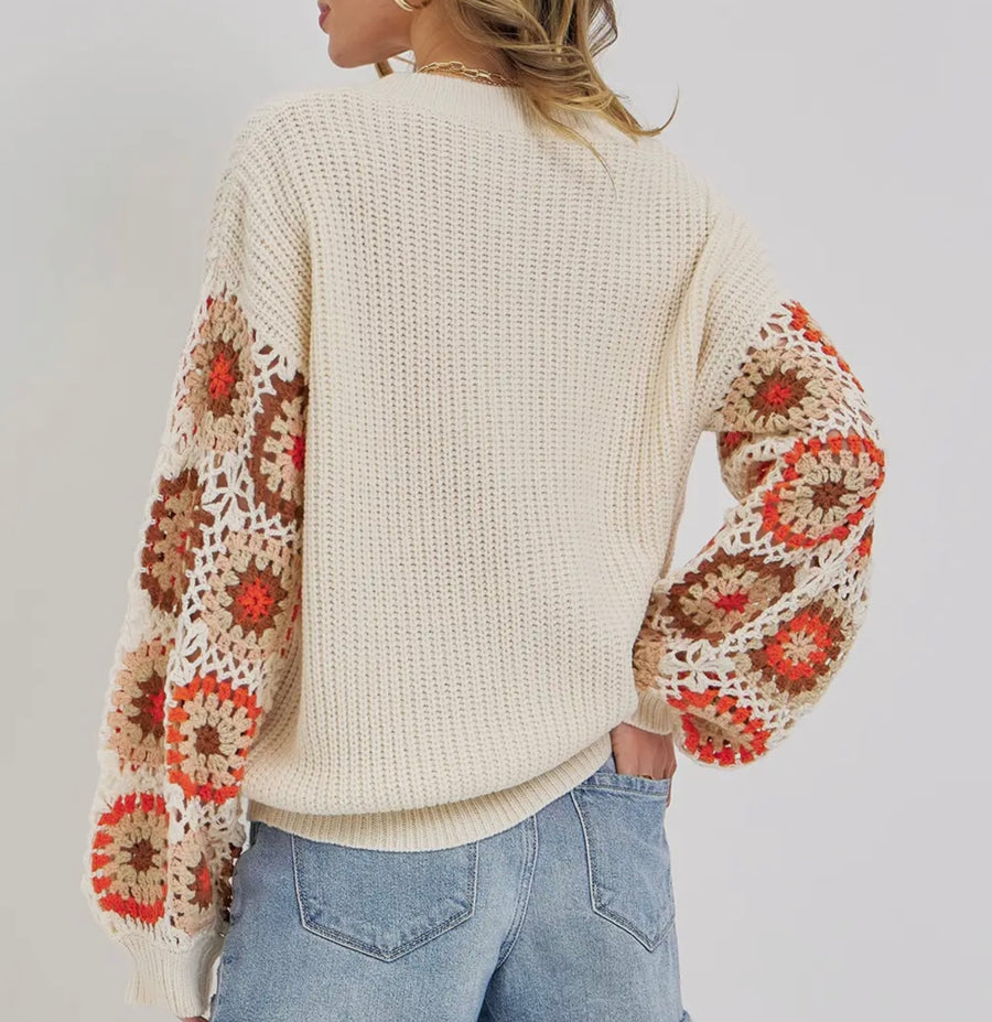 Finn Crochet Patchwork Sleeve Sweater