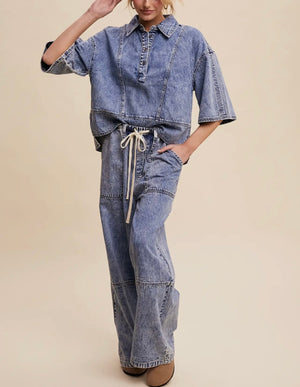 Lillian Denim Wide Leg Drawstring Pant