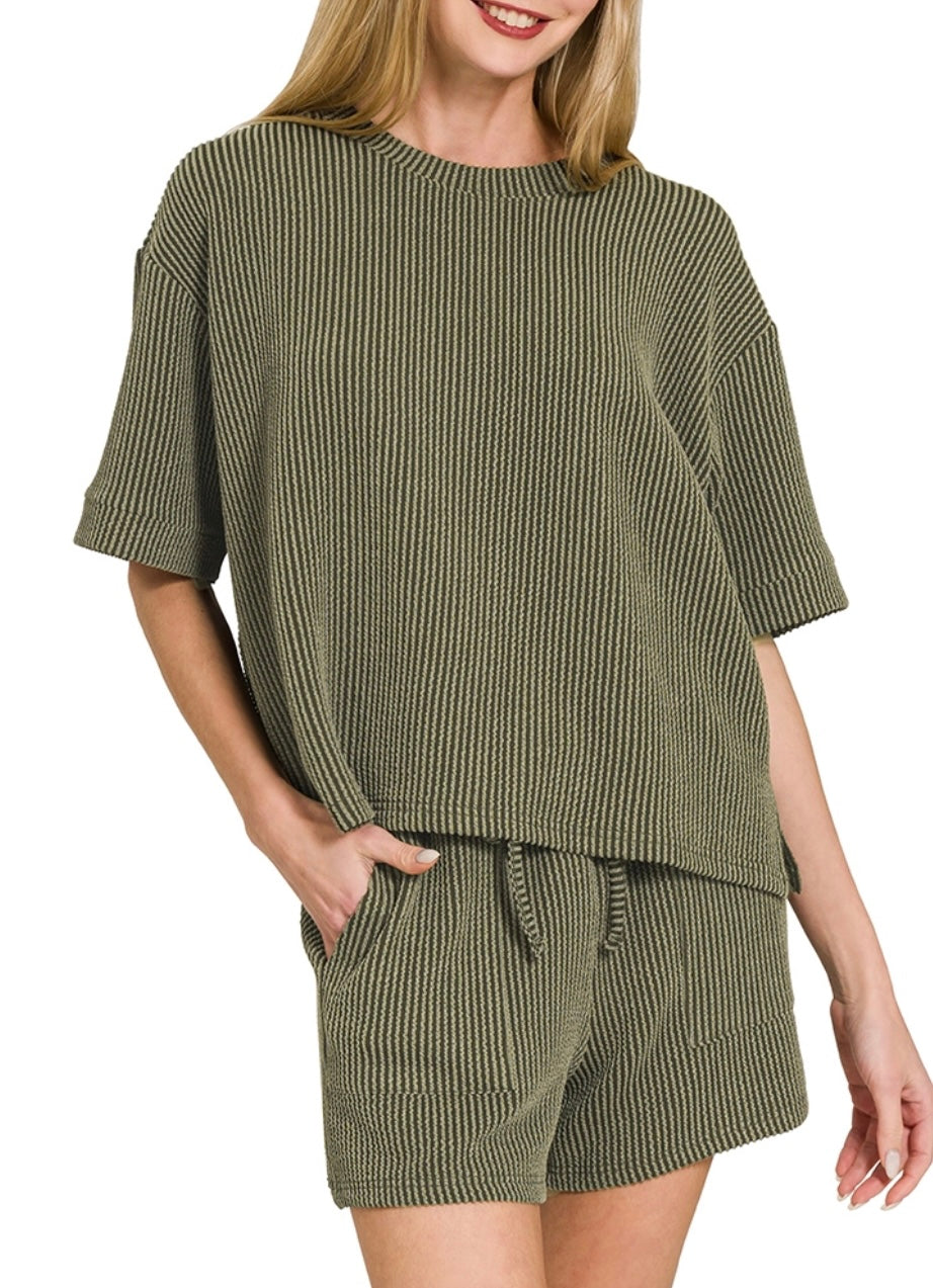Vision Ribbed Top & Bottom Olive Set