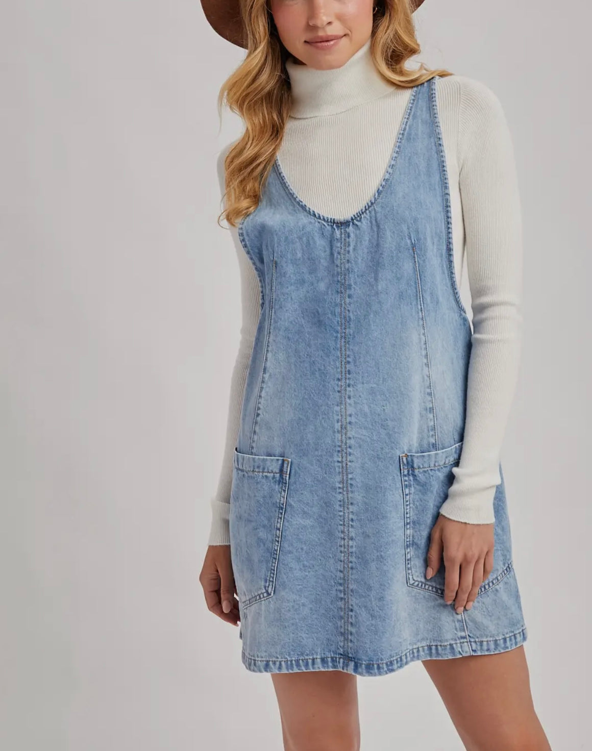 Run Soft Denim Overall Pocket Dress